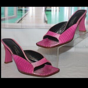 $599 Touche Italy Hot Pink Genuine Alligator Crocodile Sandals Slides He…